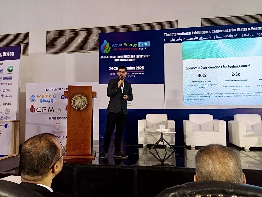 Presenting on membrane fouling control at a water and energy conference in Cairo